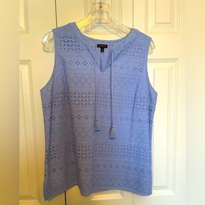 Talbots large blue sleeveless top with tie front.